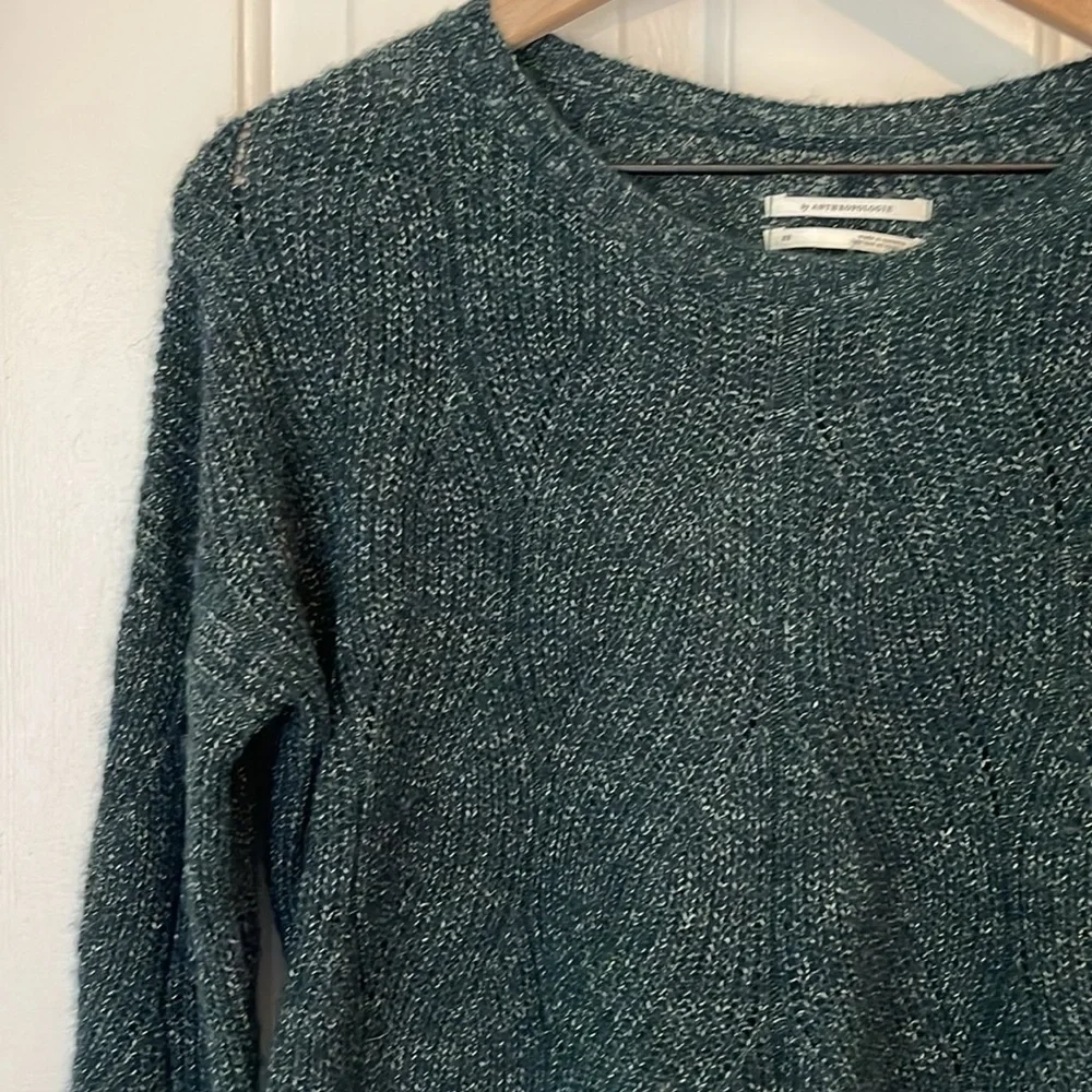 Anthropologie | Keely Fisherman Cable Knit‎ Pointelle Marled Green Sweater XS